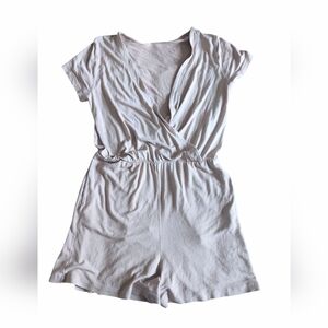 H&M Romper Jumpsuit Shorts Beige V Neck Stretch Knit SMALL